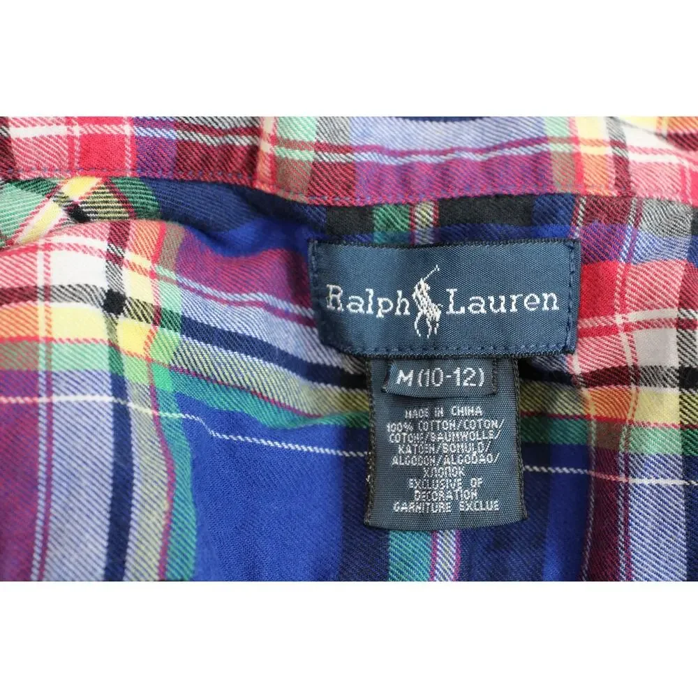 Ralph Lauren Shirt Boys Medium (10-12) Plaid‎ 100% Cotton Button-Down